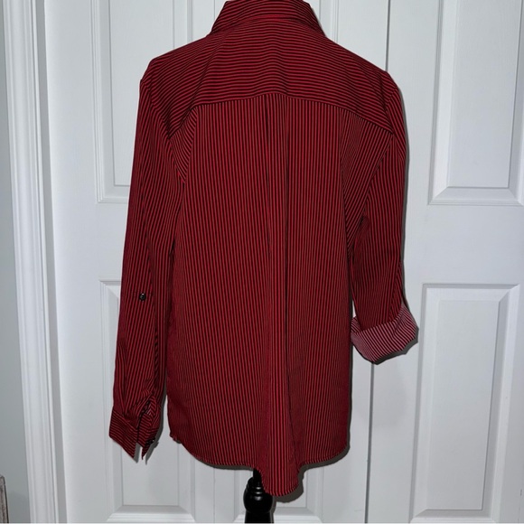 Elementz Women’s Red and Black Striped Soft button down long sleeve shirt Large - Picture 6 of 10